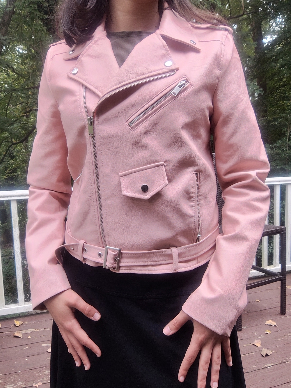 Love Tree Blush Pink Faux Leather Moto Jacket